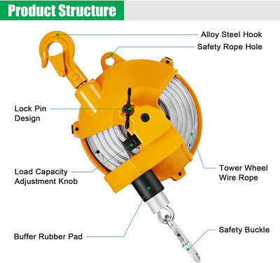 15-22kg Spring Balancer Retractor Hanging Holding Equipment w/1.5M Wire Rope