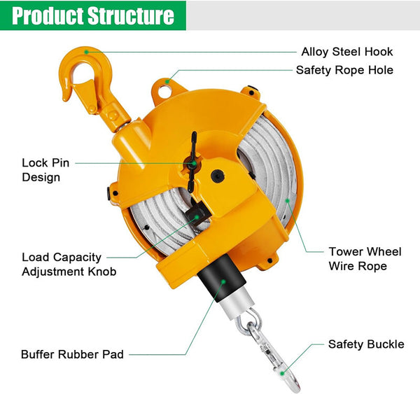 15-22kg Spring Balancer Retractor Hanging Holding Equipment w/1.5M Wire Rope