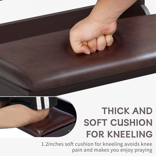 Wood Prayer Bench Stool Kneeler with Shelf and Cushion Church Prayer Table Chair