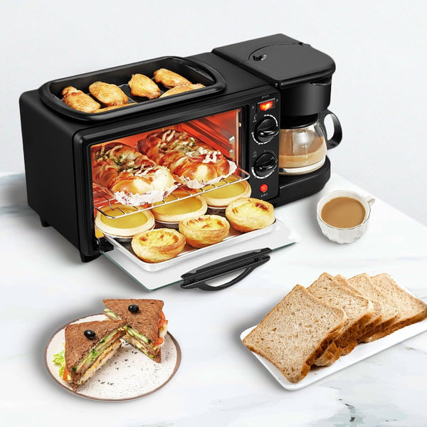 3-in-1 Breakfast Station Includes Coffee Maker Non-Stick Griddle Toaster Oven