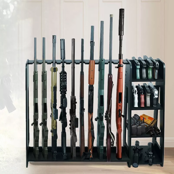 10-Slot Standing Rifle Gun Rack Shotgun Firearm Home Storage Display Wooden Rack