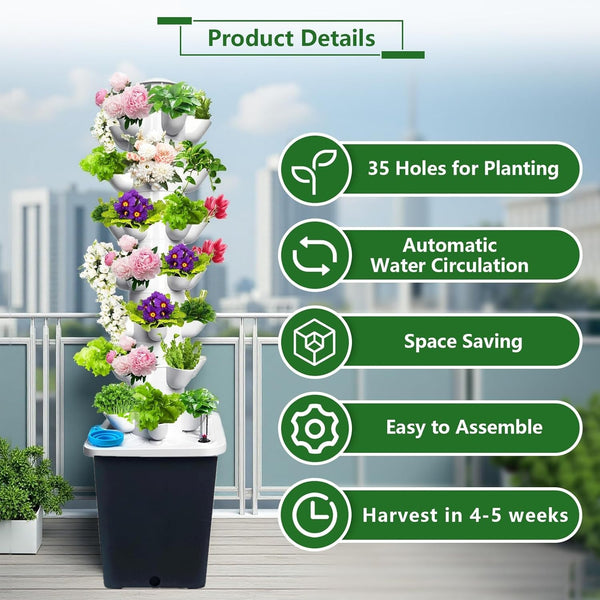 35 Plant Hydroponic Growing System Vertical Hydroponics Farming Tower 10L Tank