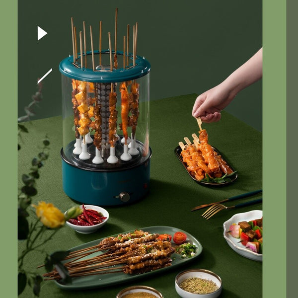 Electric Grill Barbecue Auto Rotating Smokeless Oven Kebab BBQ Machine w/ Skewer