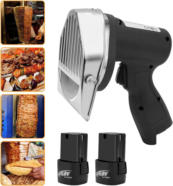80W Electric Cordless Kebab Meat Slicer Doner Shawarma Gyros Cutting 2 Battery