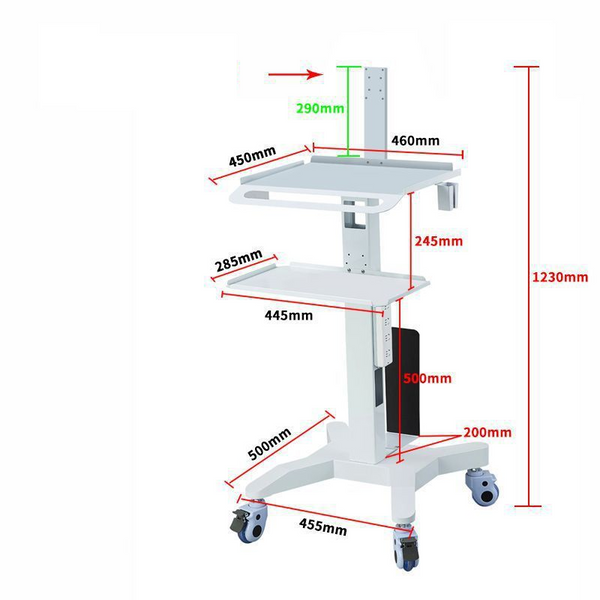 Medical Trolley Cart Height Adjustable with Laptop Tray Oral Scanner Holder AU