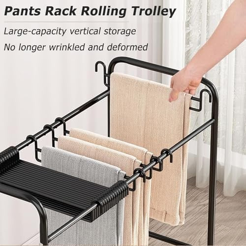 Pants Organizer Rack Trolley with 24 Double Hangers Rolling Trouser Metal Rack