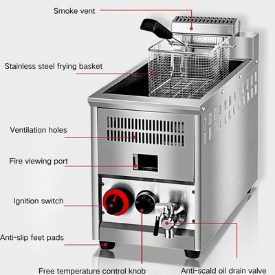16L /8.2L Commercial LPG Gas Fryer w/Fryer Basket Deep Single Tank Frying Tool