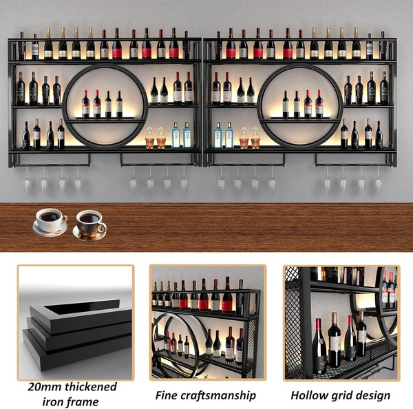 3-Tier Metal Wine Rack w/ LED Light Wine Bottle Shelf For Home Bar Display 1.2m