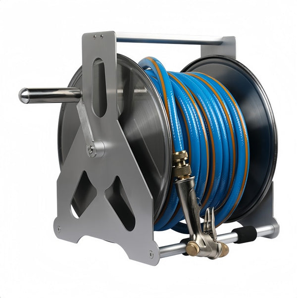 45M Water Hose Reel Cart Stainless Steel Garden Hose Reel 1/2" Pipe Holder AU