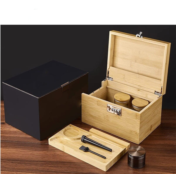 Bamboo Locking Storage Stash Box Bundle ockable Herbal Supply Kit w/ Accessories