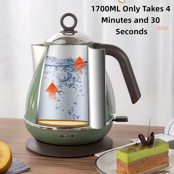 1.7L Retro Style Electric Kettle 1850W Fast Water Boiling Auto-Off Thermometer