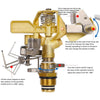 Heavy Duty Brass Impact Sprinkler Head with Nozzles 1/2" Lawn Garden Irrigation