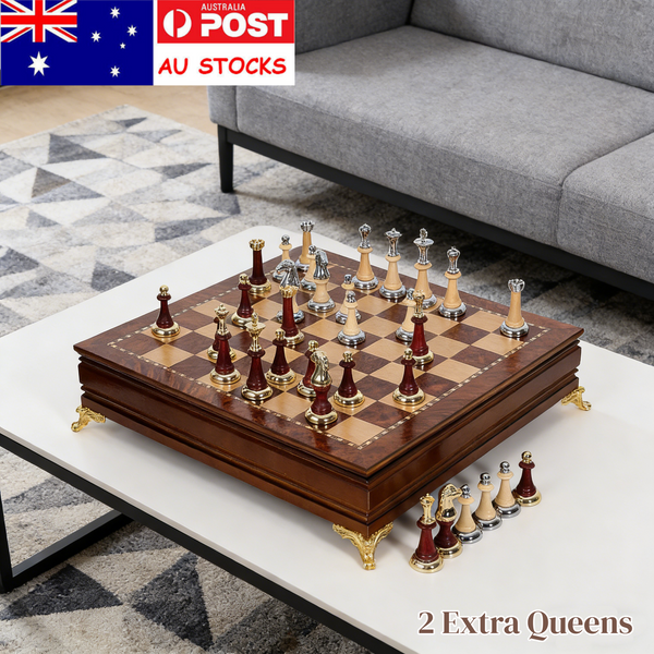 Deluxe Birch 40cm Chess Set Table Wooden Timber with Wooden & Metal Pieces