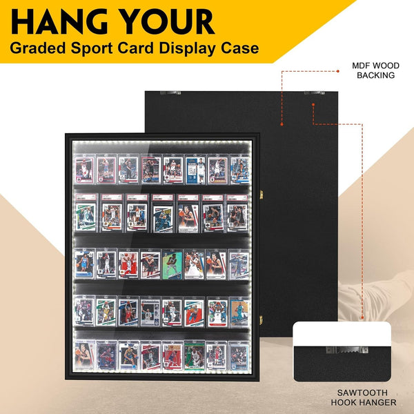 35 Graded Sports Card Display Case LED Baseball Card Display Frame UV Protection