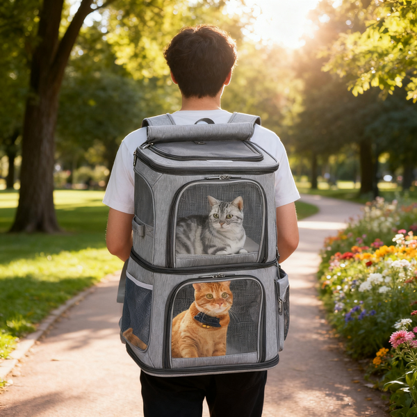 Double Compartment Pet Carrier Backpack for Small Cats and Dogs Cat Travel Bag