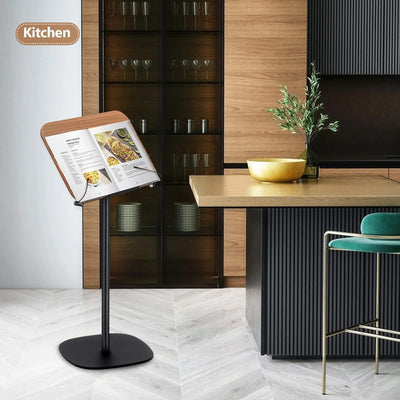 2-in-1 Floor Book&Laptop Lectern Stand Adjustable Angle Wooden Reading Holder