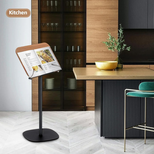 2-in-1 Floor Book&Laptop Lectern Stand Adjustable Angle Wooden Reading Holder