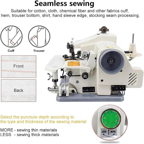 Blindstitch Sewing Machine 1200RPM Seamless Hemmer Adjustable Needle Pitch 3-8mm