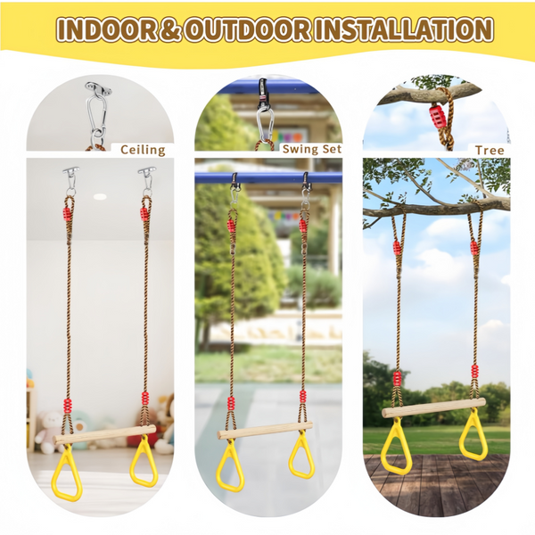 Wooden Swing Children's Swing with Adjustable Rope Swing Set Indoor & Outdoor