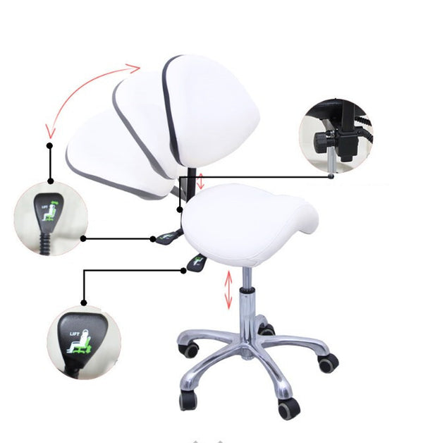 Saddle Stool Rolling Chair Saddle Chair w/ Back Support Dentist Salon Spa Chair