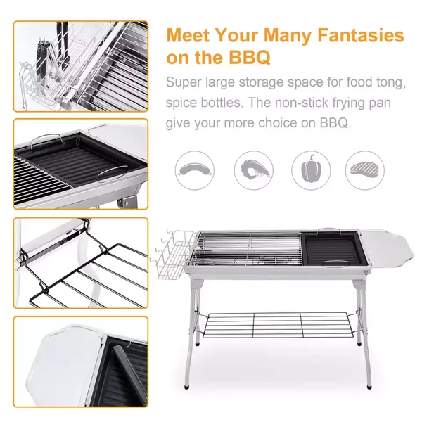 Outdoor Folding BBQ Grill Stove Charcoal Picnic Camping & Automatic Rotary Grill