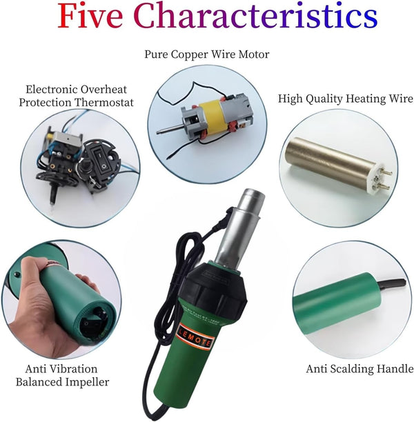 1600W Hot Air Plastic Welder PVC TPO Vinyl Heat Welding Gun Torch &9 Accessories