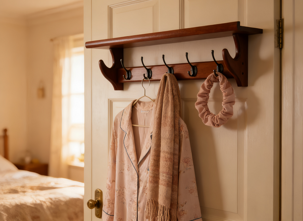 5 Hooks Wall Mounted Coat Rack Wooden Vintage Entryway Hat Clothes Organizer