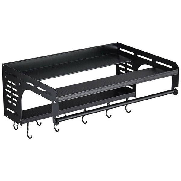 Microwave Oven Shelf Rack Wall Mount Oven Bracket Kitchen Organiser with Hooks