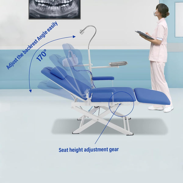 Portable Folding Dental Chair Dental Office Chair with LED Lamp Waste Basin Tray