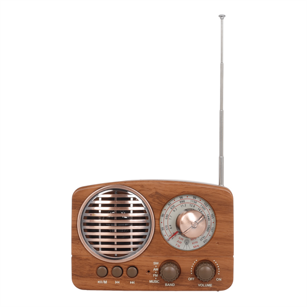 Portable AM FM Radio | Mains/Rechargeable Battery | Wood Effect | Retro Style