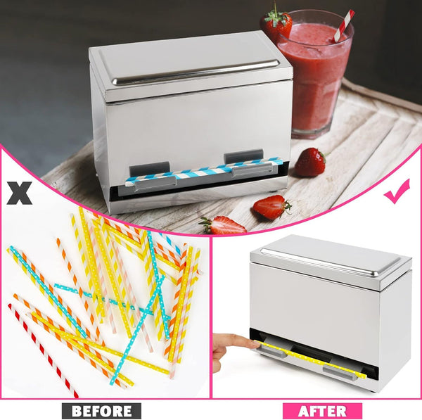 Straw Dispenser Holder Storage Stainless Steel Pencil Box for School Bar Kitchen