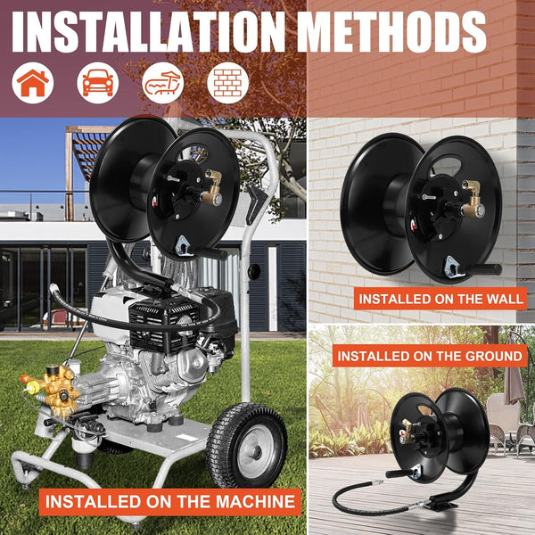 15m High Pressure Hose Reel Manual Crank Steel Reel with M22 3/8'' Fitting AU