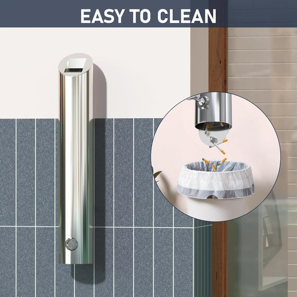 Wall Mounted Ashtray Stainless Steel Commercial 1.8L Outdoor Cylinder Ash Bin AU
