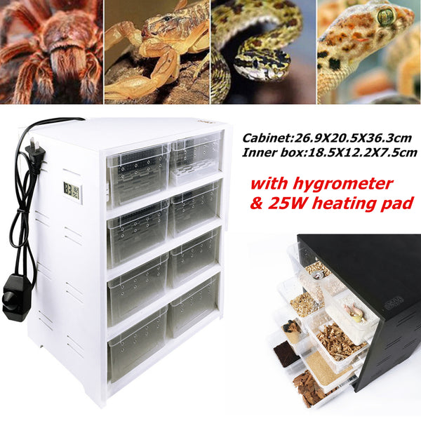 8 Grid Reptile Breeding Cabinet w/ 25W Heating Pad Hygrometer for Small Reptiles