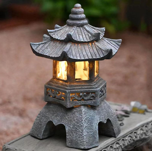 Pagoda Statues Outdoor Solar Powered Statue Zen Garden Lantern LED Garden Light