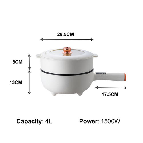 4L 28cm Electric Frying Pan with Steamer&Lid Non-stick Multifunctional Cookware