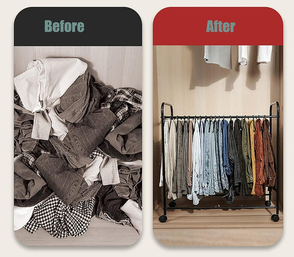 Pants Organizer Rack Trolley with 24 Double Hangers Rolling Trouser Metal Rack