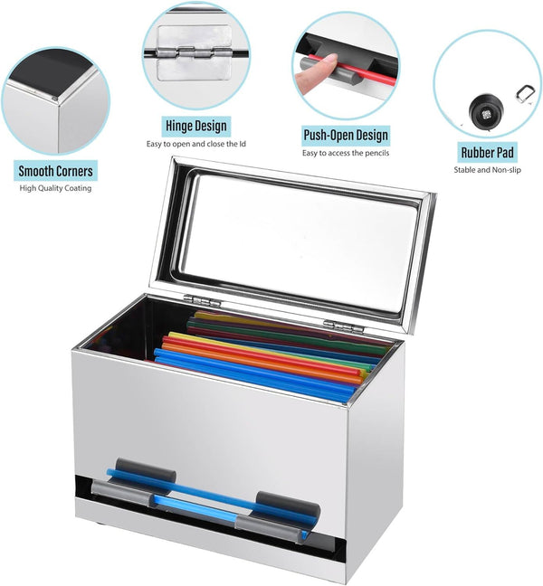 Straw Dispenser Holder Storage Stainless Steel Pencil Box for School Bar Kitchen