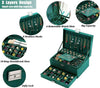 3-layers Jewelry Organizer Large Necklace Ring Display Cases Green Velvet Box