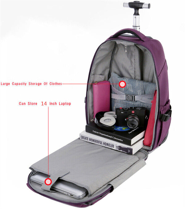 19'' Wheeled Rolling Backpack for Men Women Business Laptop Travel Bag AU