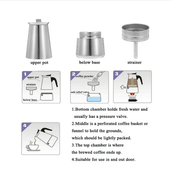 9Cups Stovetop Espresso Moka Pot Percolator Coffee Maker Stainless Steel w/Stove