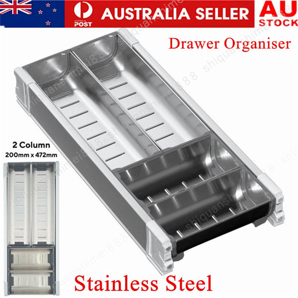 Drawer Organiser Stainless Steel Kitchen Cabinet Cutlery Utensil Holder Tray