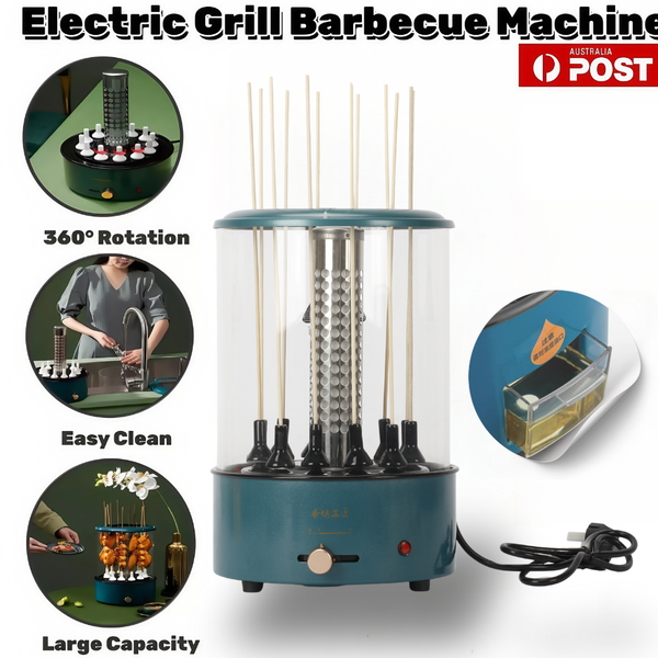 Electric Grill Barbecue Auto Rotating Smokeless Oven Kebab BBQ Machine w/ Skewer