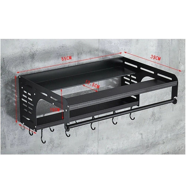 Microwave Oven Shelf Rack Wall Mount Oven Bracket Kitchen Organiser with Hooks