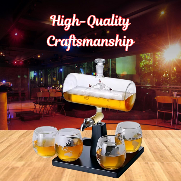 Whiskey Decanter Set with 4 Whisky Glasses 1000ml Ship Sails Set for Home Bar AU