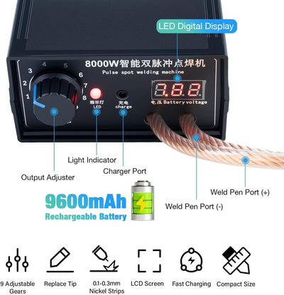 8000W Spot Welder Battery Welding Machine for 18650 Lithium Batteries Power