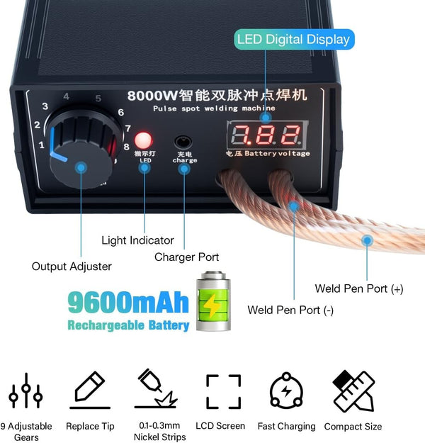8000W Spot Welder Battery Welding Machine for 18650 Lithium Batteries Power