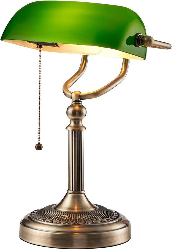 Classical Banker Desk Lamp Pull Chain Switch Green Glass Light Home Deco AU Plug