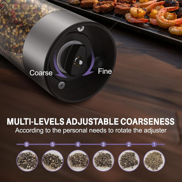 2pcs Electric Salt And Pepper Grinder Set Rechargeable Auto Mill w/Charging Base