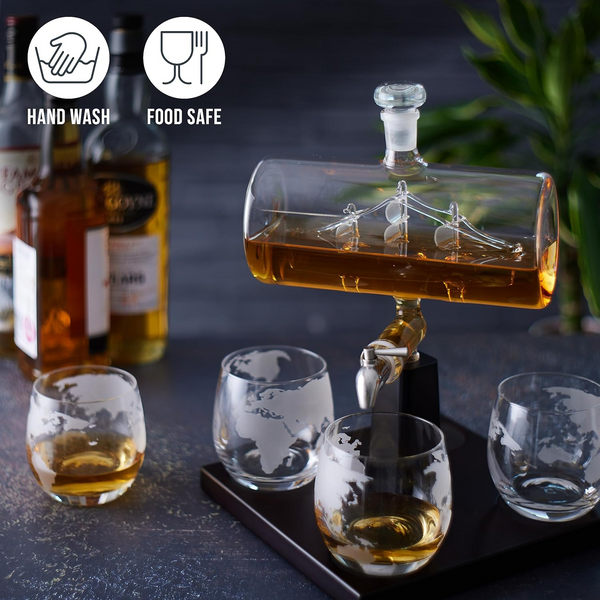 Whiskey Decanter Set with 4 Whisky Glasses 1000ml Ship Sails Set for Home Bar AU